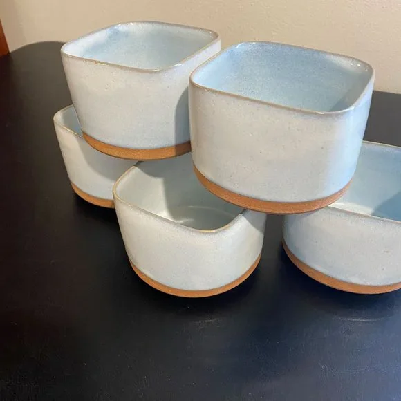 Five Teacups, Japanese Hand Thrown, Ice Blue - Picture 2 of 8